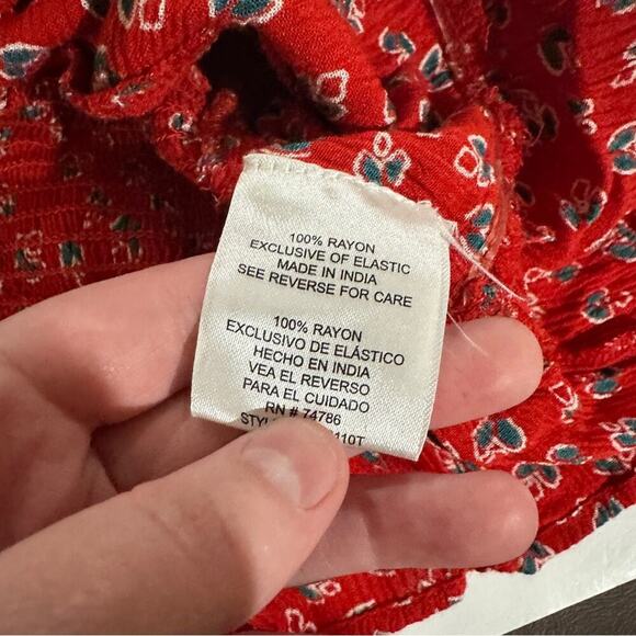 Patrons of Peace Red Printed Sleeveless‎ Tie Knot Neck Blouse Size M - Picture 5 of 7